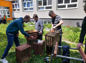 Zajęcia uczniów SPP w ogródku szkolnym