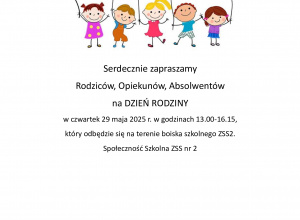 Zaproszenie na Dzień Rodziny w ZSS2